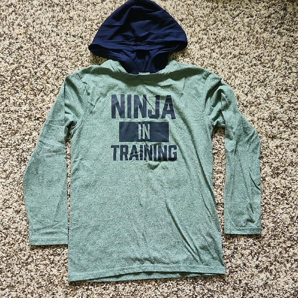 The Place Green and Navy Hooded Tshirt